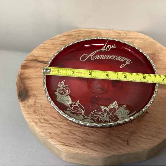 Vintage - Ruby Red Bon Bon Dish - 40th Anniversary - Trimmed out in Silver - Picture 5 of 7